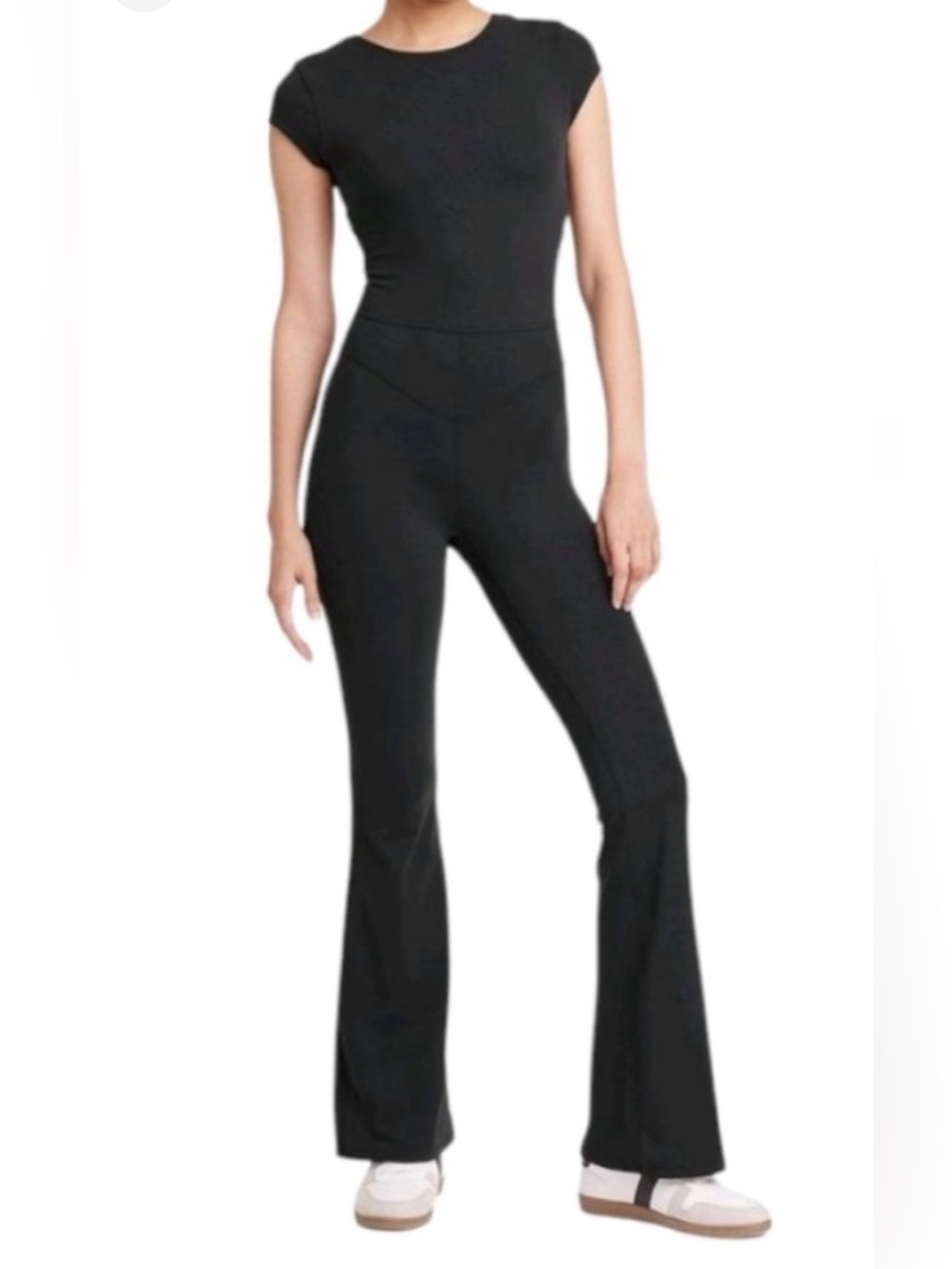 JoyLab Black Cap-Sleeve Flare, Low Back Jumpsuit - Picture 4 of 6